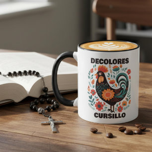 DeColores Cursillo Volkskunst Bunter Schwarzer Hah Tasse