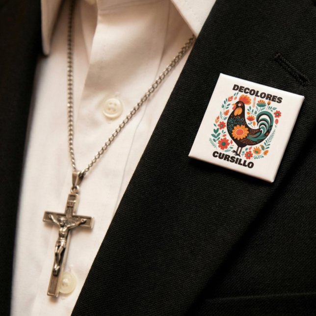 DeColores Cursillo Volkskunst Dunkler Bunter Hahn Button (Von Creator hochgeladen)