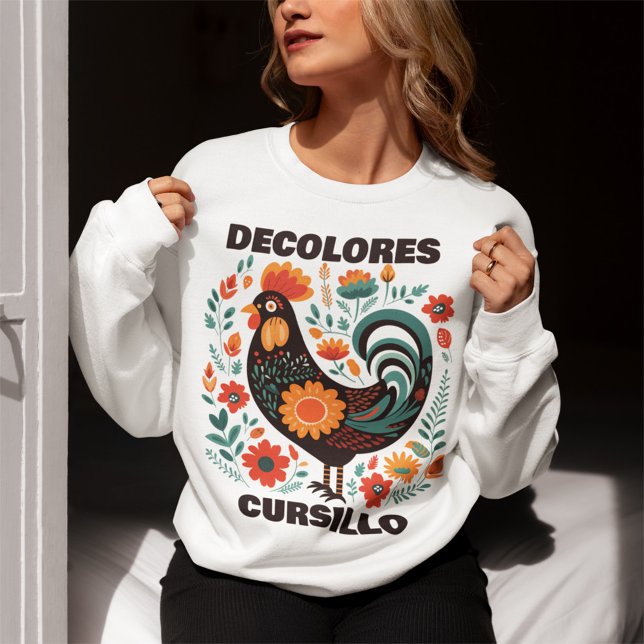 DeColores Cursillo Volkskunst Dunkler Bunter Hahn Sweatshirt (Von Creator hochgeladen)