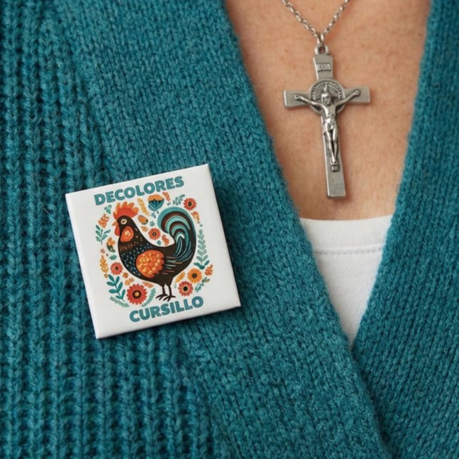 DeColores Cursillo Volkskunst Schwarzer Hahn Glaub Button (Von Creator hochgeladen)