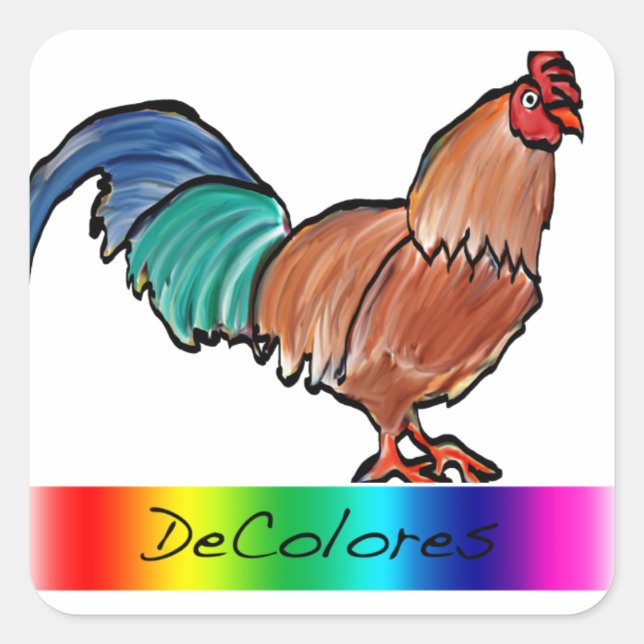 DeColores Rooster Quadratischer Aufkleber (Vorderseite)