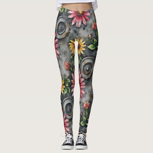 Deconstructed Floral Mandalas Seamless Pattern Leggings (Vorderseite)