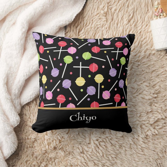 Decora Candy Lollipop gemusterte Schwarz Kissen (Decke)