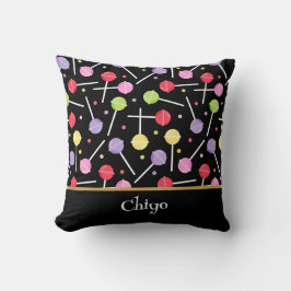 Decora Candy Lollipop Patterned Black Kissen