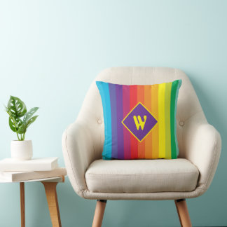 Decora Kei Fette Regenbogen gestreifte Monogramm Kissen