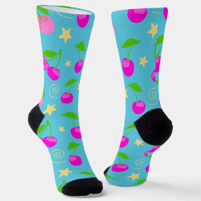 Decora Kei Regenbogen-Kirschmuster Socken (Gewinkelt)