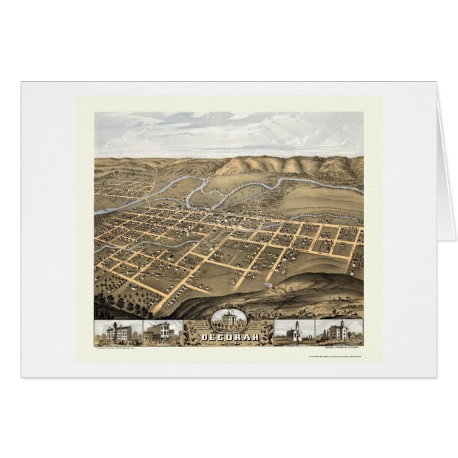 Decorah, panoramische Karte Iowas - 1870 (Vorderseite (Horizontal))
