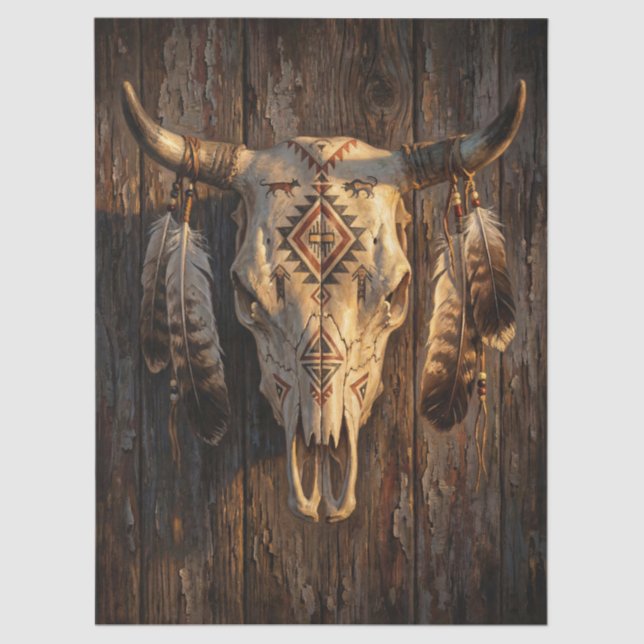 Decorated Cattle Skull Decoupage Seidenpapier (Vorderseite)