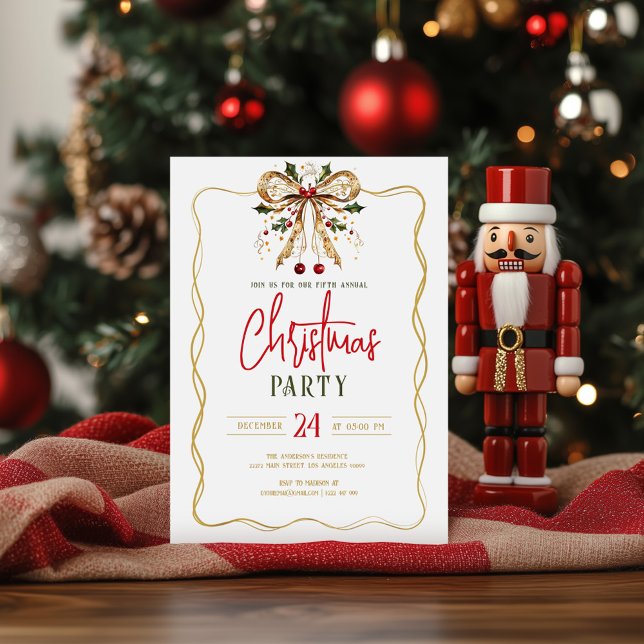 Decorated Christmas Bow Gold Fram Party Invite Einladung (Von Creator hochgeladen)