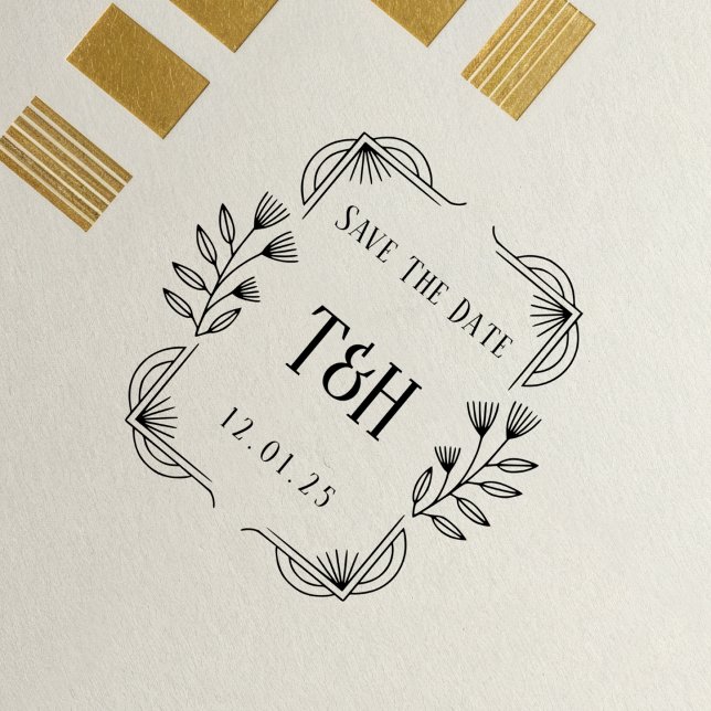 Decorative Art Deco Wooden Monogram Save The Date  Gummistempel (Von Creator hochgeladen)