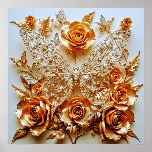 Decorative Art Silver and Gold - Schmetterlinge #2 Poster (Vorne)