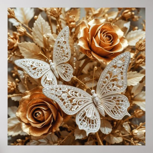 Decorative Art Silver and Gold - Schmetterlinge #3 Poster (Vorne)