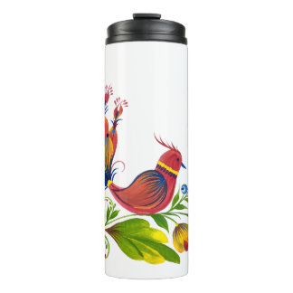 Decorative Bird with Flowers & Berries  Thermosbecher
