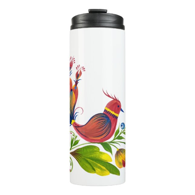 Decorative Bird with Flowers & Berries  Thermosbecher (Vorderseite)