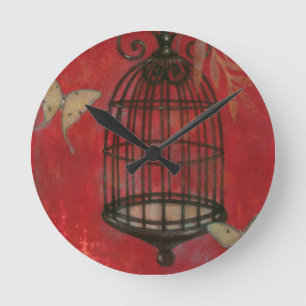 Decorative Birdcage with Butterflies Runde Wanduhr