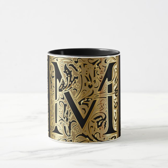 Decorative Black and Gold Letter M Tasse (Zentrum)