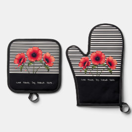 Decorative Black And White Stripe Ofenhandschuh & Topflappen-Set