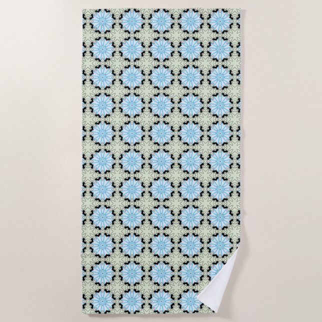 Decorative blue and cream floral patterned  strandtuch (Vorderseite)
