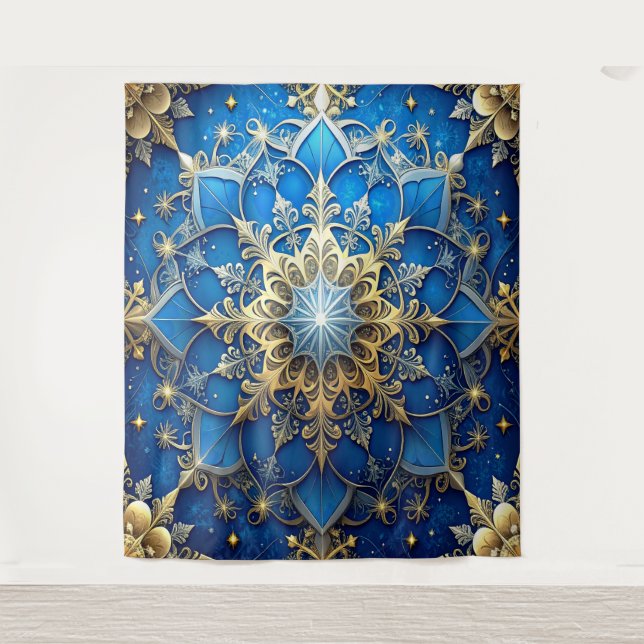 Decorative Blue Gold Holiday Backdrop Wandteppich (Vorderseite)
