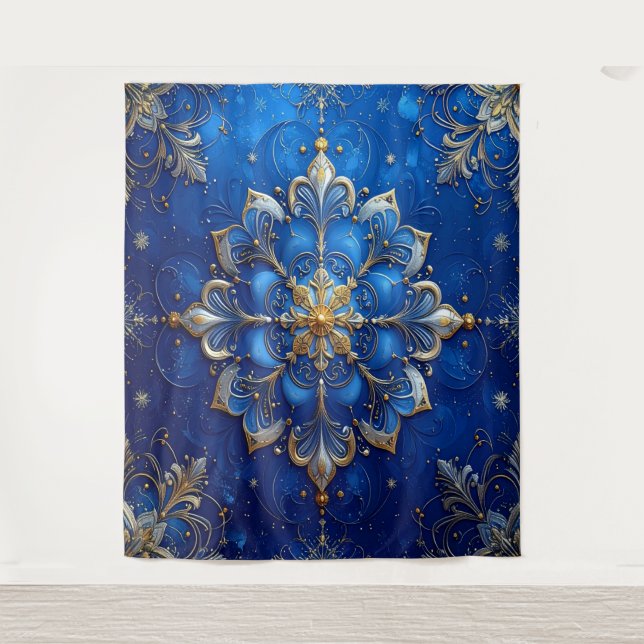 Decorative Blue Gold Holiday Backdrop Wandteppich (Vorderseite)