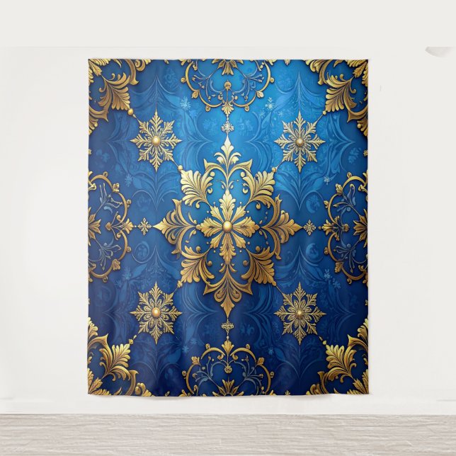 Decorative Blue Gold Holiday Backdrop Wandteppich (Vorderseite)