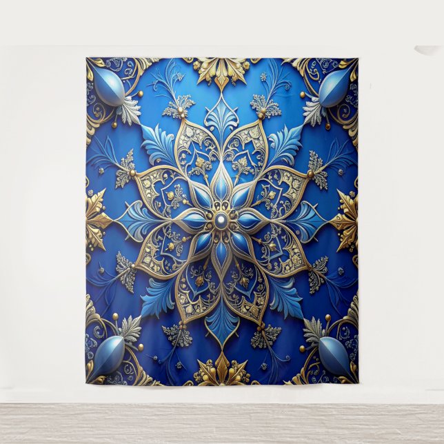Decorative Blue Gold Holiday Backdrop Wandteppich (Vorderseite)