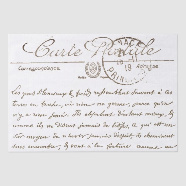 Decorative Carte Postale Französisch Script Decoup Seidenpapier (Vorderseite)