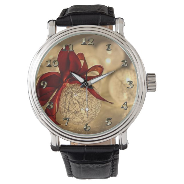 Decorative Christmas Ball and Bow Armbanduhr (Vorderseite)
