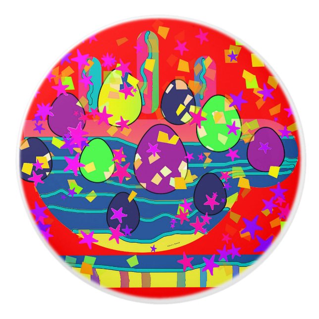 Decorative Coffee And Eggs Ceramic Drawer Pull Keramikknauf (Vorderseite)