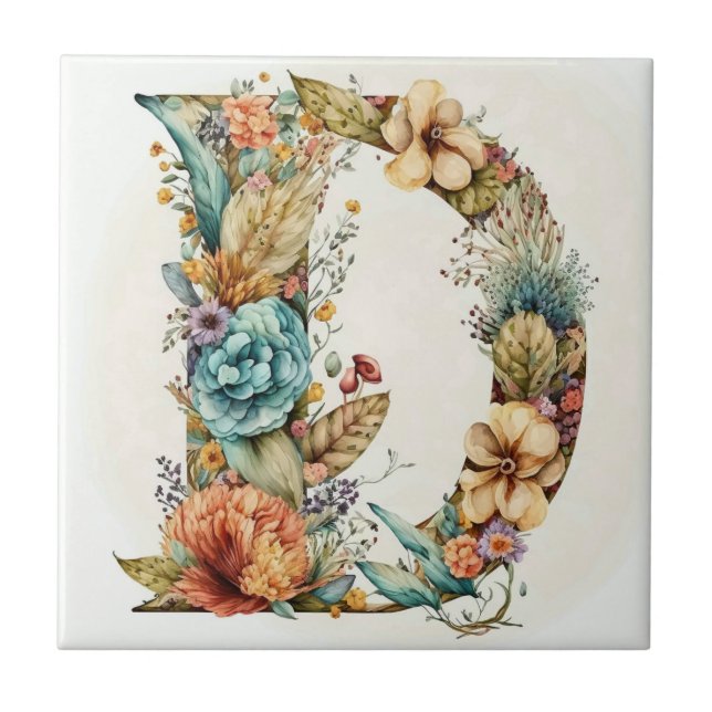 Decorative D Blume Letter Keramik Tile Fliese (Vorderseite)