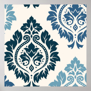 Decorative Damask Art. I Blues über Creme Poster