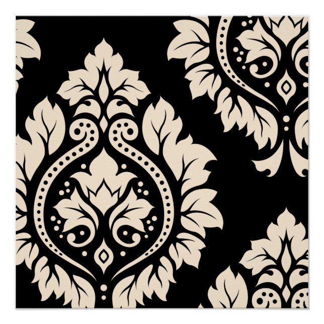 Decorative Damask Art I - Creme on Black Poster (Vorderseite)
