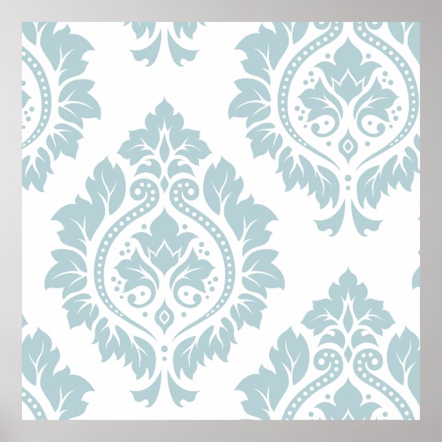 Decorative Damask Art I Duck Egg Blue on White Poster (Vorne)