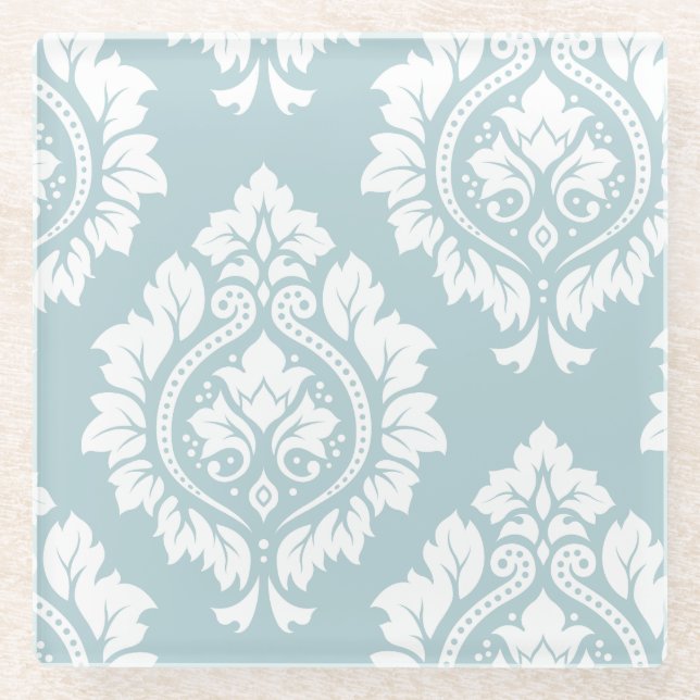 Decorative Damask Art I White on Duck Egg Blue Glasuntersetzer (Vorderseite)
