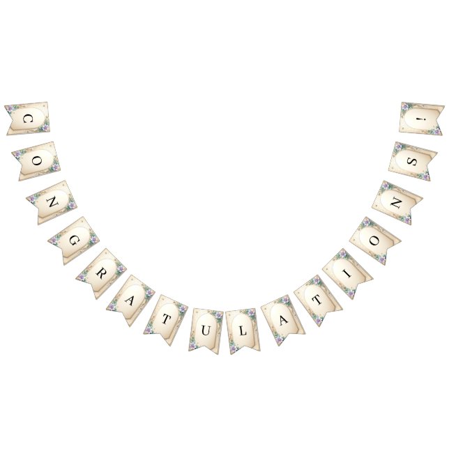 Decorative Floral Frame with Pearls Bunting Flag Wimpelkette (Alle)