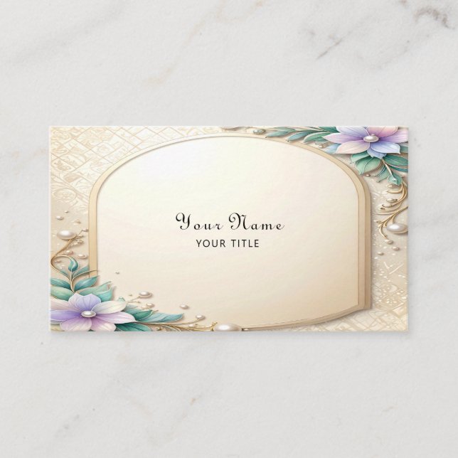 Decorative Floral Frame with Pearls Business Card Visitenkarte (Vorderseite)