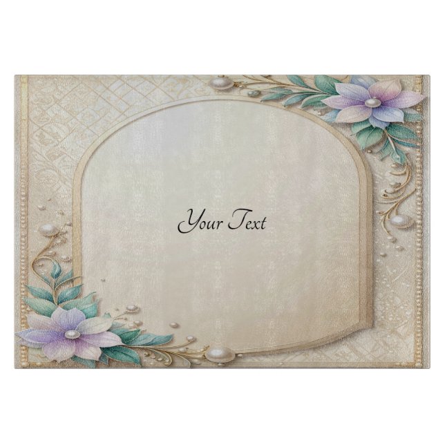 Decorative Floral Frame with Pearls Cutting Board Schneidebrett (Vorderseite)