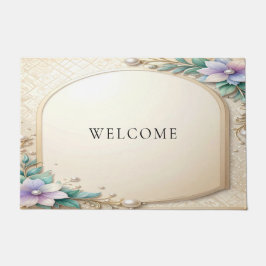 Decorative Floral Frame with Pearls Doormat Fußmatte