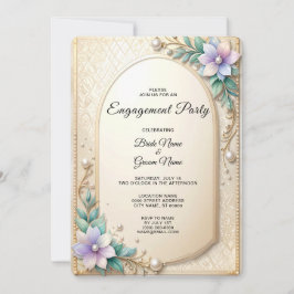Decorative Floral Frame with Pearls Engagement Einladung