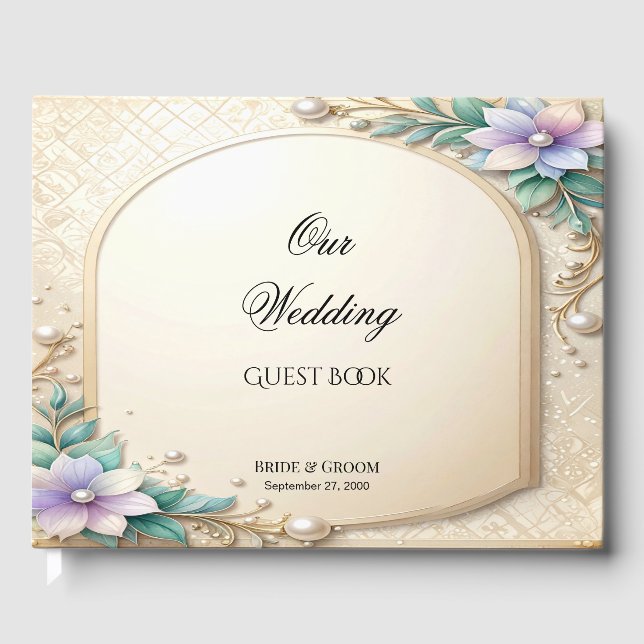 Decorative Floral Frame with Pearls Guest Book Gästebuch (Vorderseite)