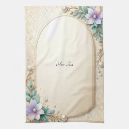 Decorative Floral Frame with Pearls Kitchen Towel Geschirrtuch