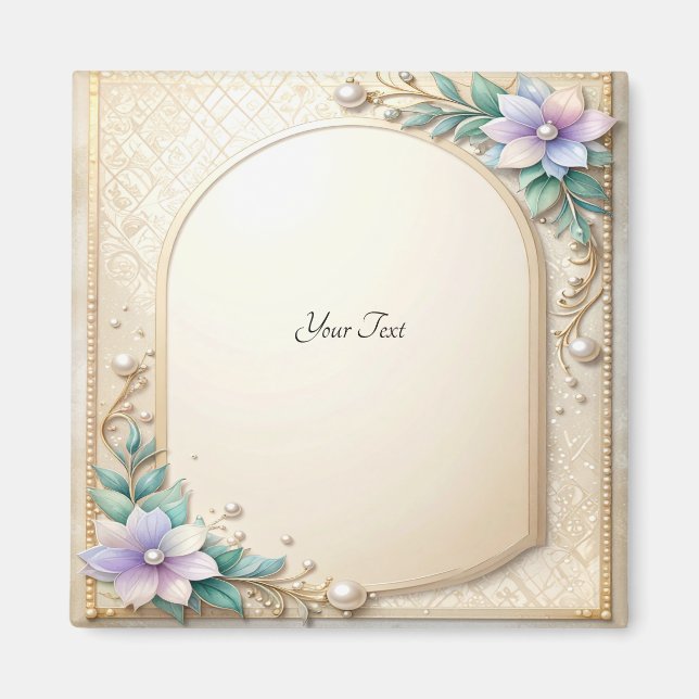 Decorative Floral Frame with Pearls Magnet (Vorne)