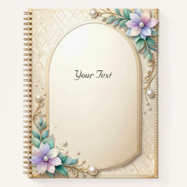 Decorative Floral Frame with Pearls Notebook Notizbuch