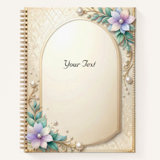 Decorative Floral Frame with Pearls Notebook Notizbuch