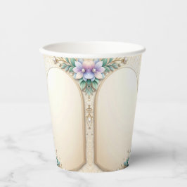 Decorative Floral Frame with Pearls Paper Cups Pappbecher