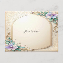 Decorative Floral Frame with Pearls Postcard Postkarte