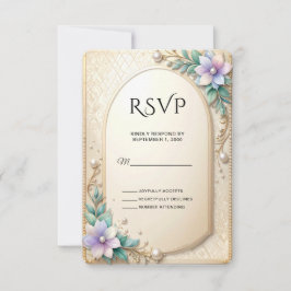 Decorative Floral Frame with Pearls RSVP Card Karte