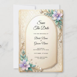 Decorative Floral Frame with Pearls Save The Date