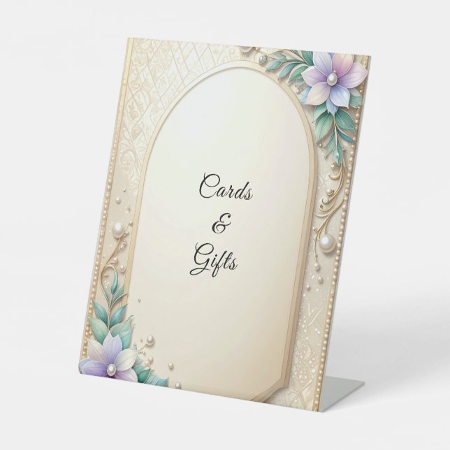 Decorative Floral Frame with Pearls Tabletop Signs Sockelschild (Vorderseite)