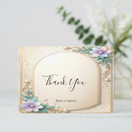 Decorative Floral Frame with Pearls Thank You Card Dankeskarte